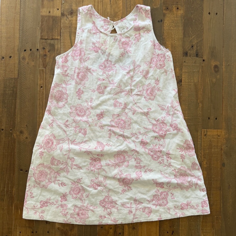 Joie Linen Blend Floral Toile Open Back Sleeveless Shift Dress Pink Cream L